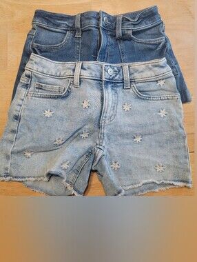 Girls SO 2-pack Denim Shorts, Dark Blue, Light Blue Flower Embroidery, Size 10